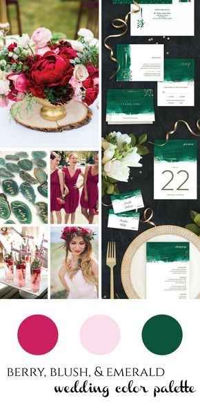 Your dark green, paired with berry and perhaps blush and/or gold accents would be really pretty!