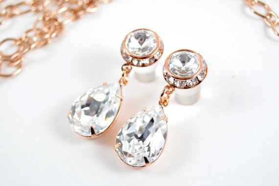 Rose Gold Crystal Dangly Gauges