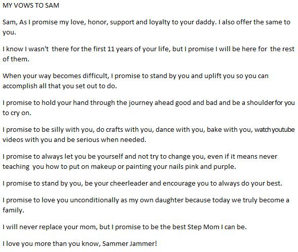 My vows to Sam