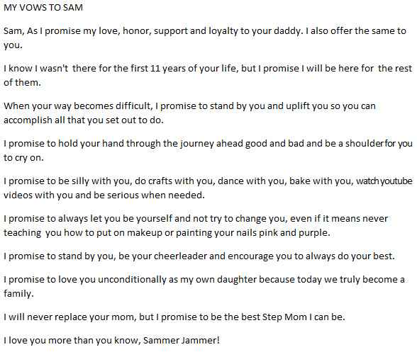 My vows to Sam