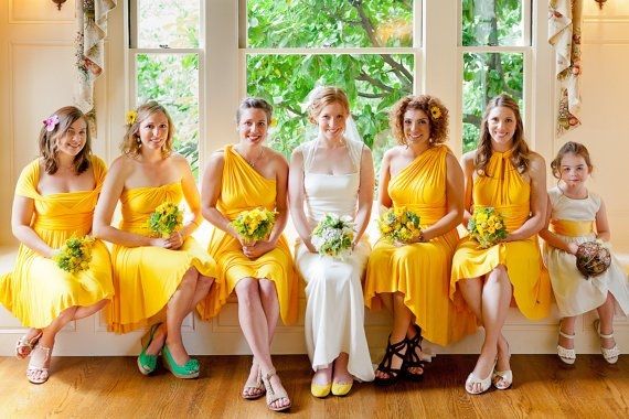 Bright yellow bridesmaid dresses