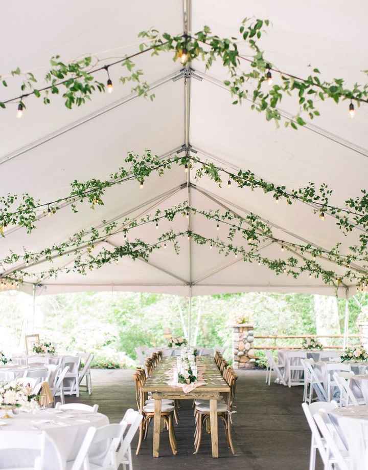 Hanging Vines on String Lights in Wedding Tent Weddings Style