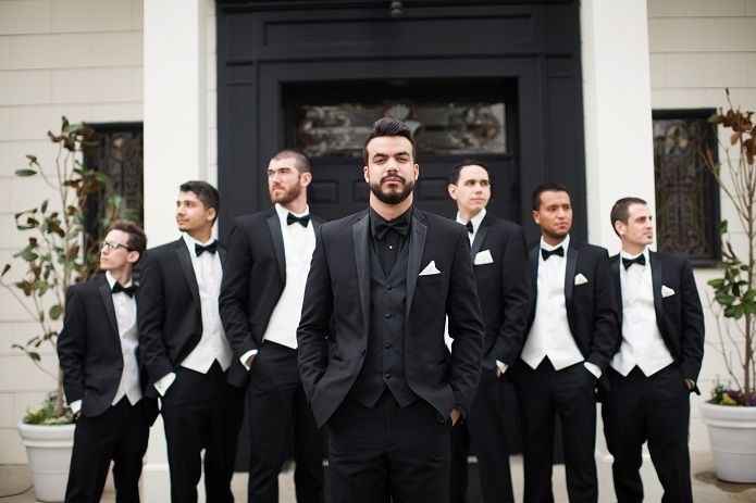 all black tuxedo wedding