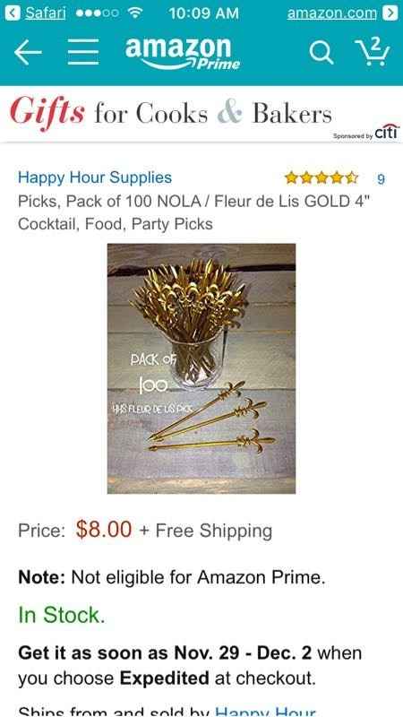 Gold picks/stakes for escort cards