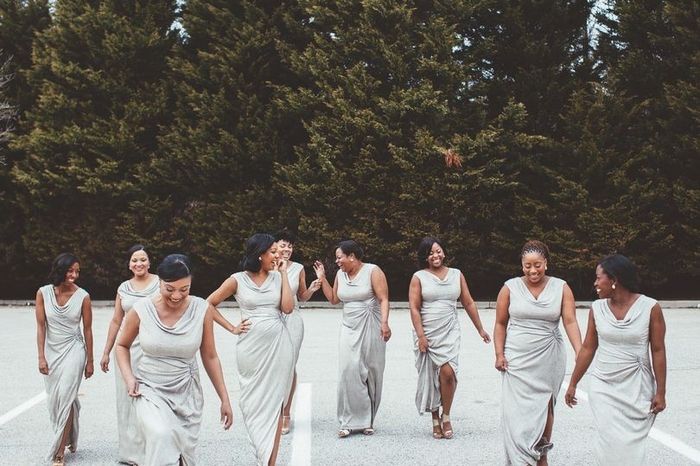 bridesmaids laughing beautiful long dresses