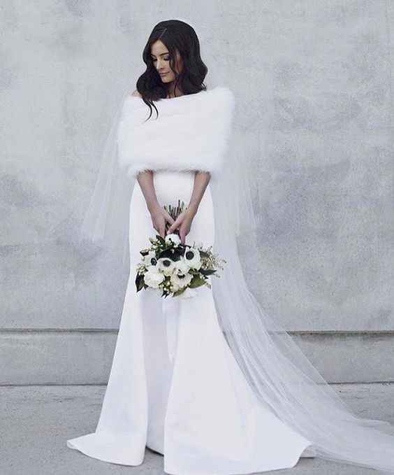 winter wedding dress coverup faux fur stole 