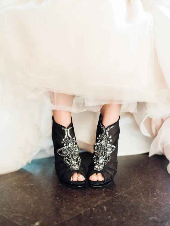 black heels wedding shoes peep toe booties shoes detail