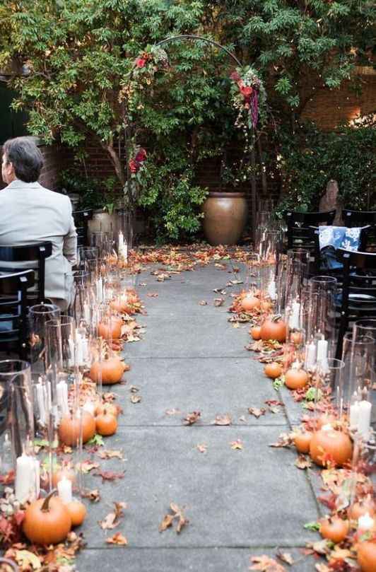 fall ceremony decor foliage pumpkins candles leaves 