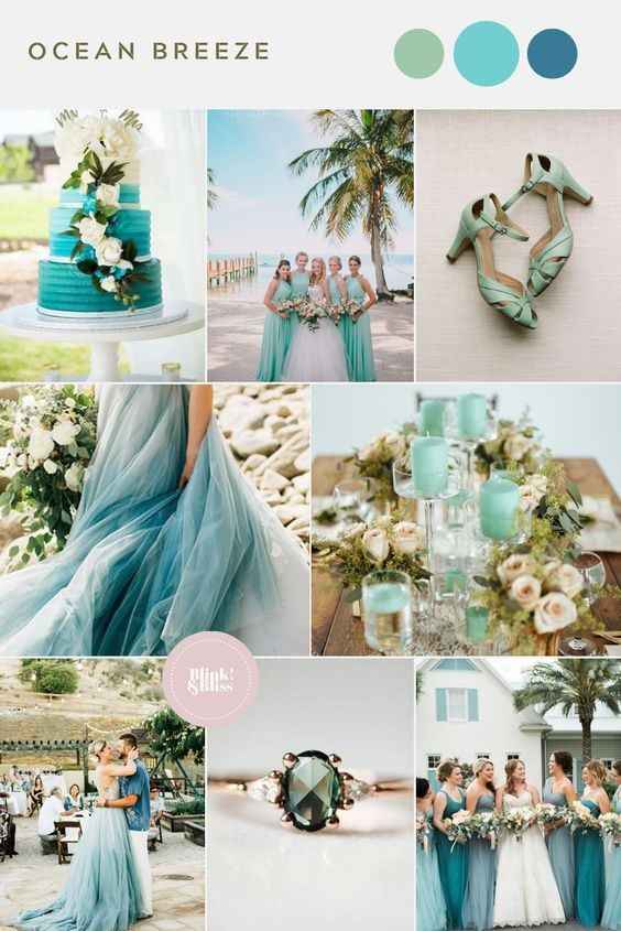 color scheme beach wedding white green blue aquamarine 