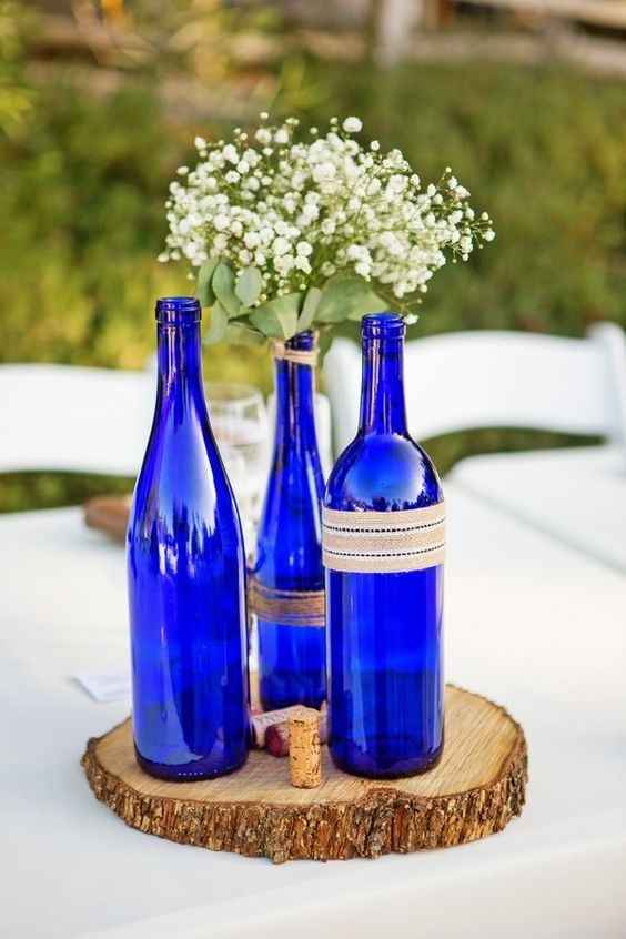 sapphire dark blue bottle centerpiece 