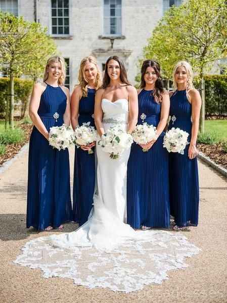 sapphire dark blue bridesmaids dresses bride bouquet