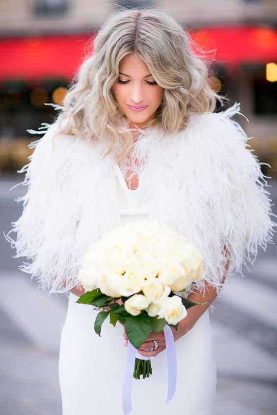 winter bride feather wrap