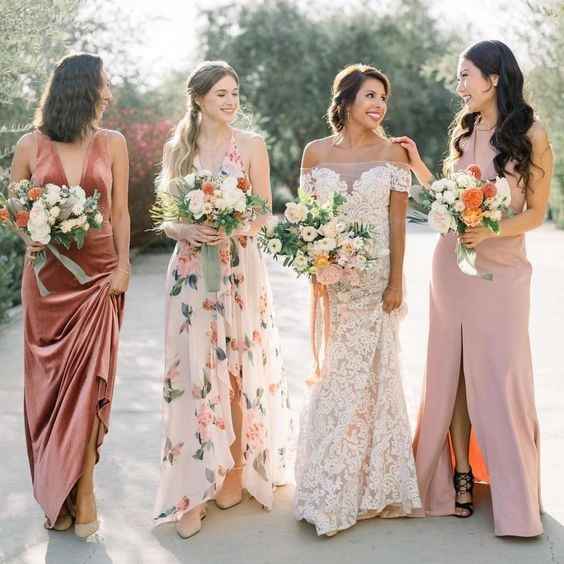mix and match bridesmaids dresses blush pink