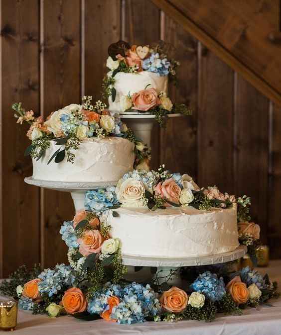 separate wedding cake tiers flowers