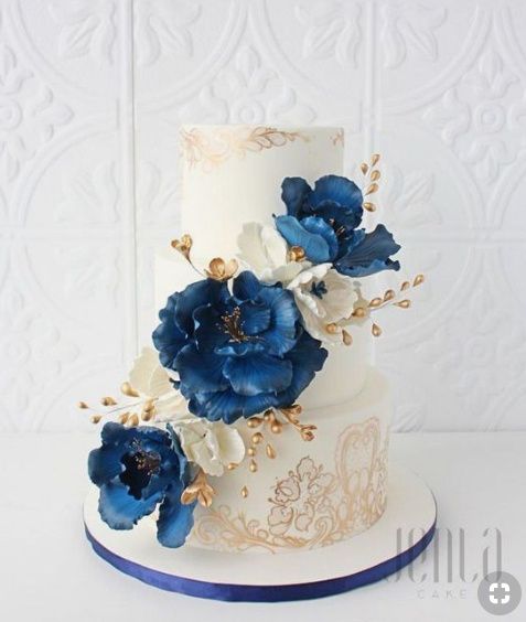 Blue and white cake