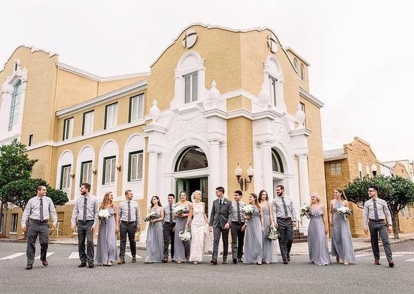silver bridesmaids dresses, silver groomsman shirt