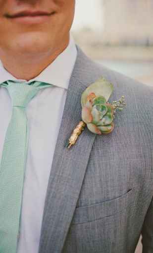 Grey suit with sage green tie