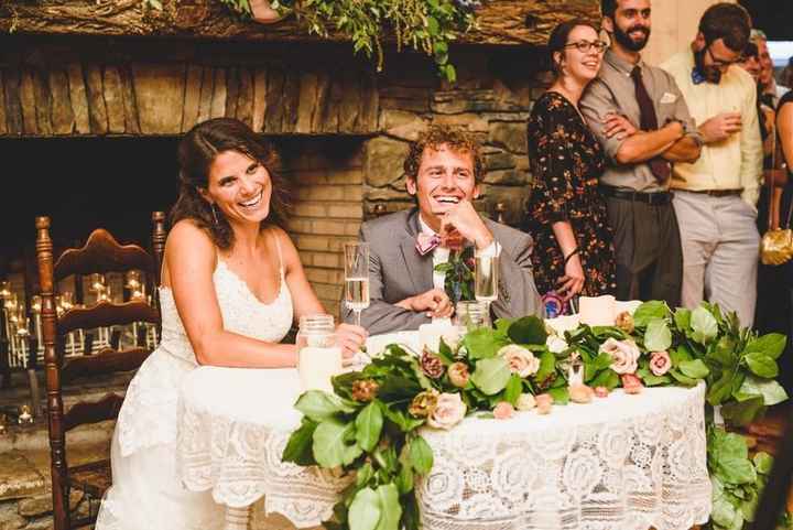 couple at sweetheart table at their wedding