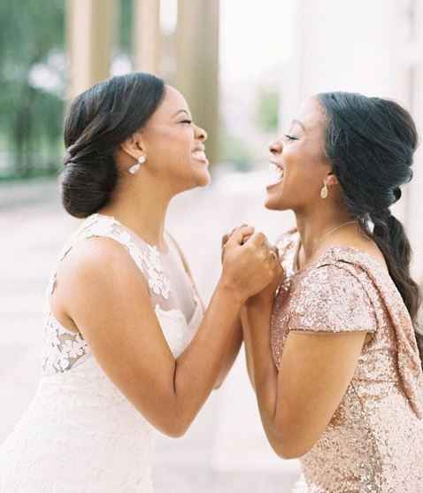 bride and her maid of honour excited