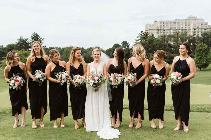 black midi bridesmaid dresses, wrap skirt