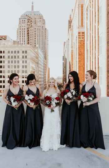 black long bridesmaid dresses with plunging neckline 
