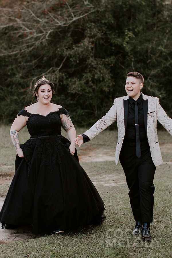 black ball gown style wedding dress