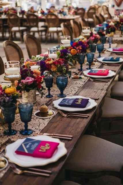 jewel tones wedding tablescape
