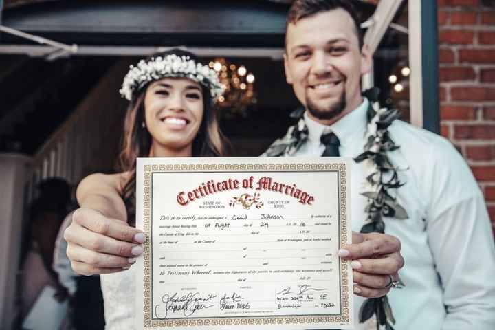 couple with their marriage certificate