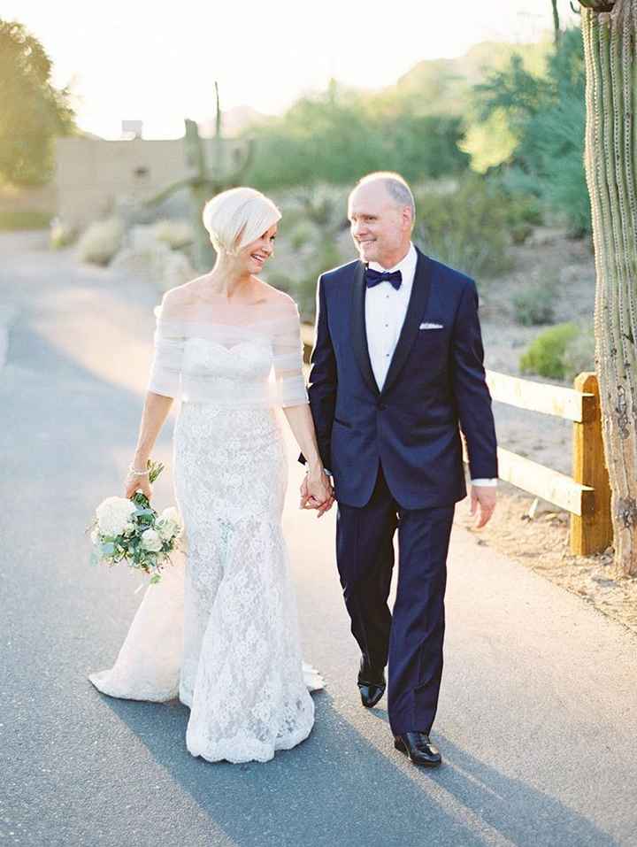 elderly bride wedding dress, lace and long sleeves