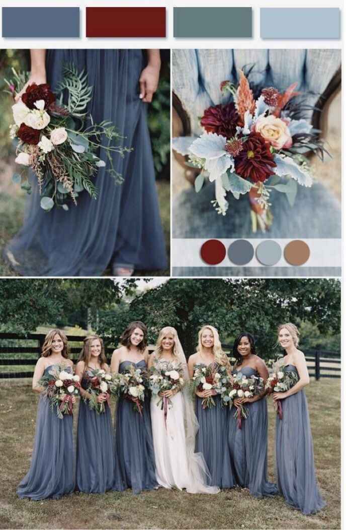 Steel blue and navy blue color scheme, pops or burgundy and blush 