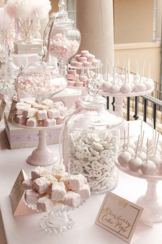 pale pink wedding dessert table, cake pops