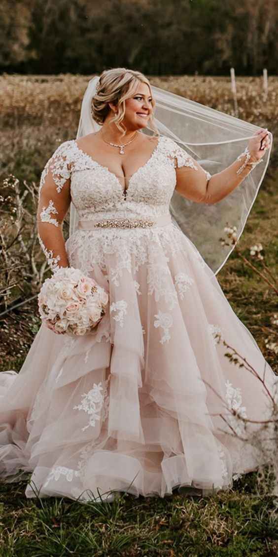 blush plus size wedding dress