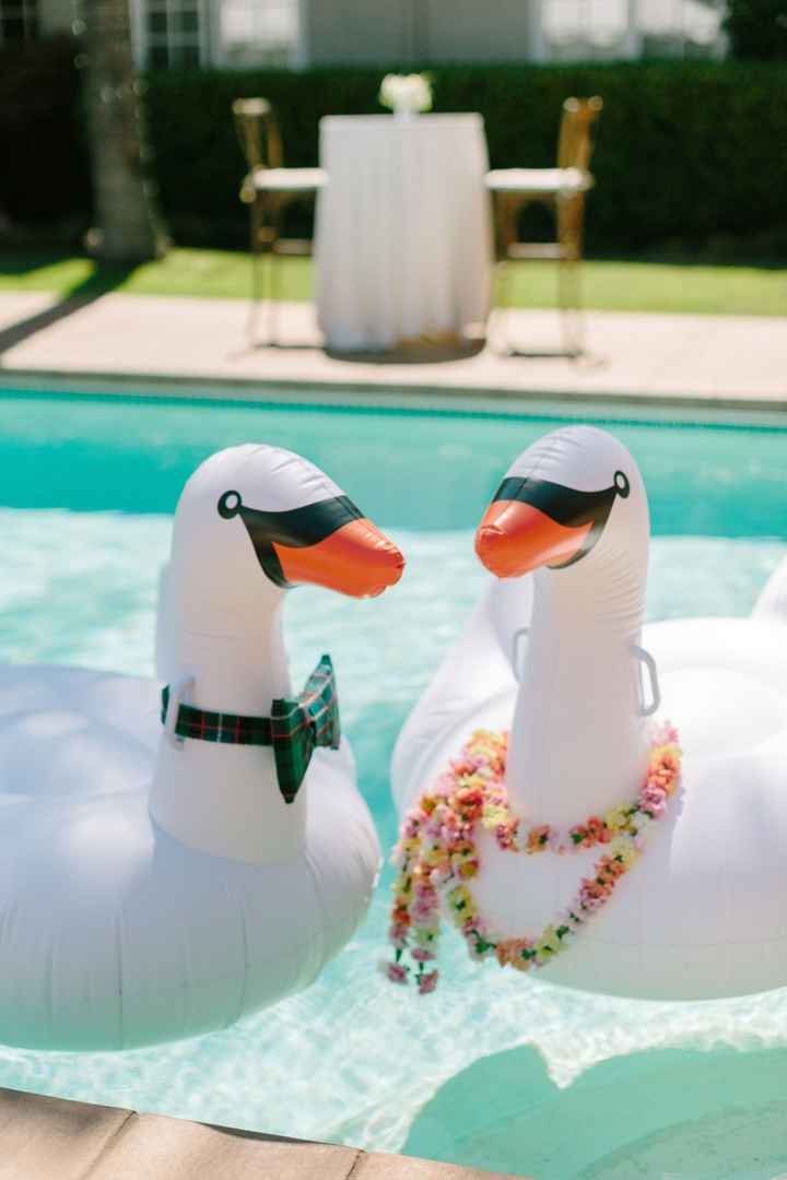 wedding pool decor mr and mrs swan