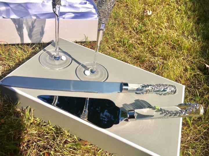 Champagne flutes and cake cutting sets!