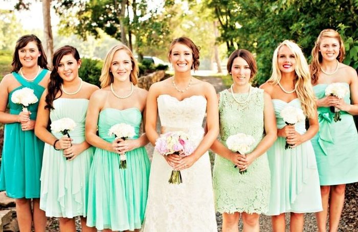 Bridesmaids Dresses: All one color or mixed?