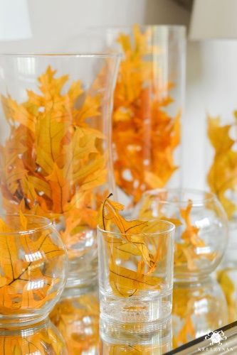 Yellow leaves in vase