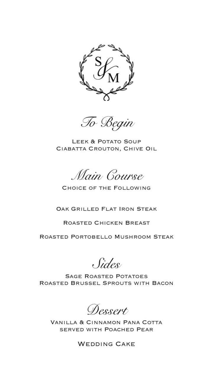 DIY Wedding Menu- First Draft