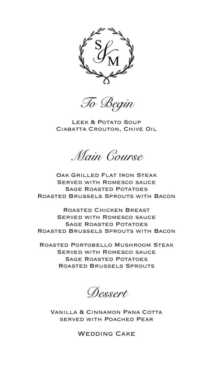 DIY Wedding Menu- First Draft