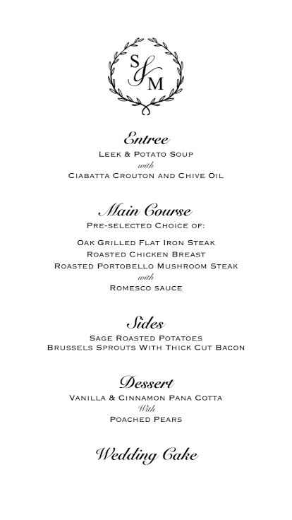 DIY Wedding Menu- First Draft