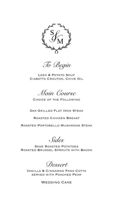 DIY Wedding Menu- First Draft
