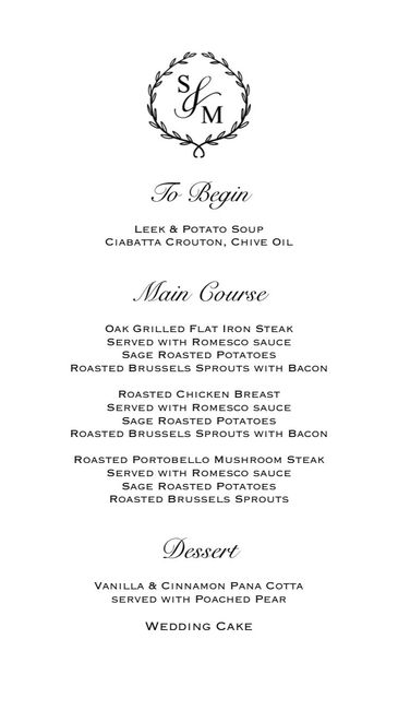 DIY Wedding Menu- First Draft