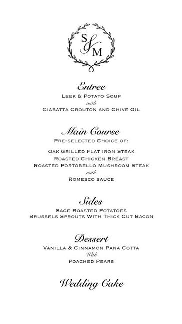 DIY Wedding Menu- First Draft