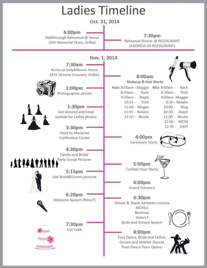 I made a timeline for the bridal party