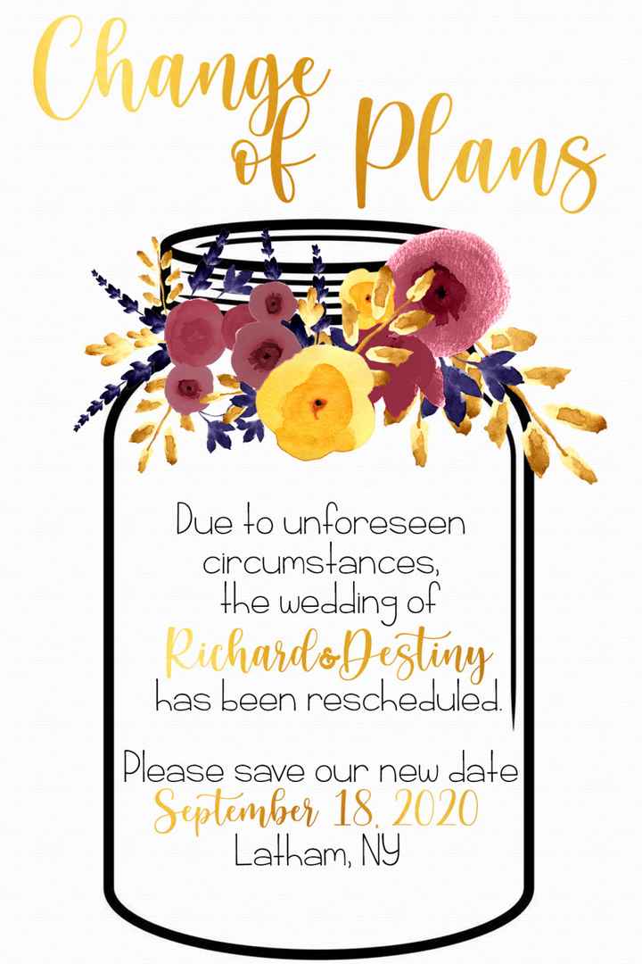 Wedding Postponement Cards/ Invitations - 1