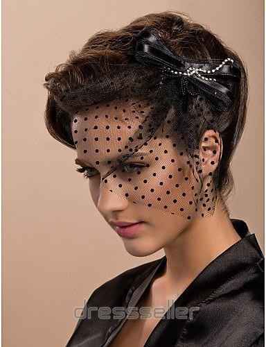 Black birdcage veil with jeweled accent