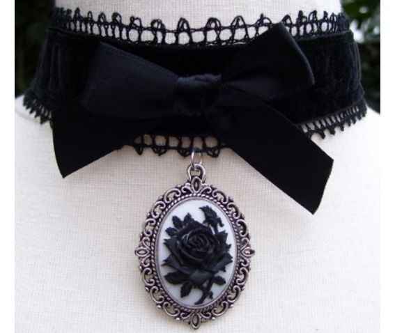 Black choker with black rose cameo