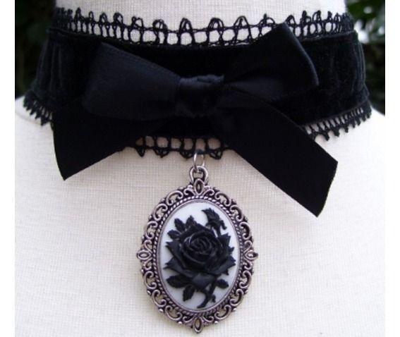 Black choker with black rose cameo