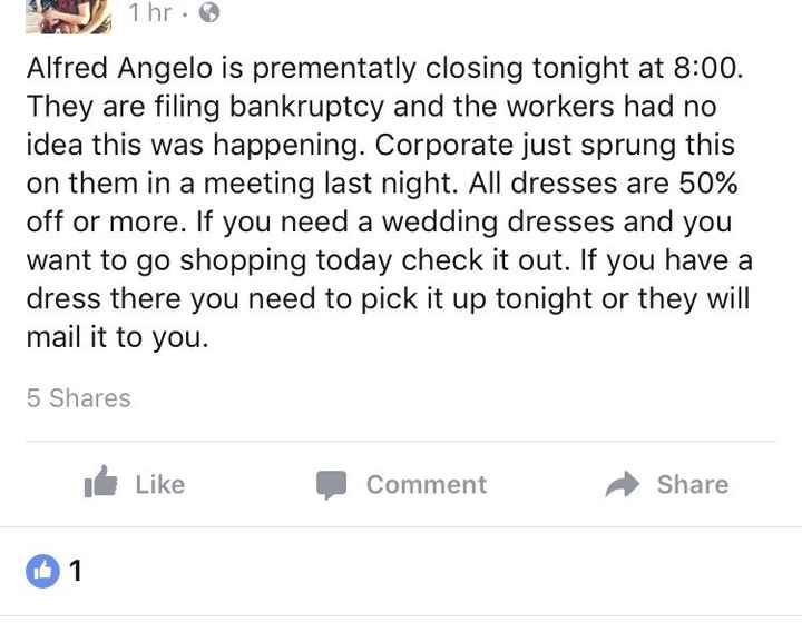 Alfred Angelo Closing? UPDATED