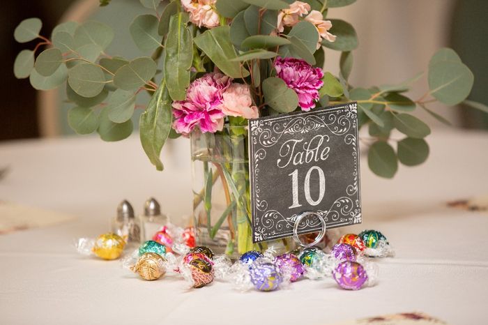 We bought Lindt truffles to sprinkle around on the tables. We ended up buying 400! lol Everyone love