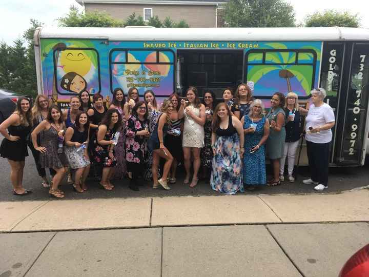 The whole group in front of the ice cream truck